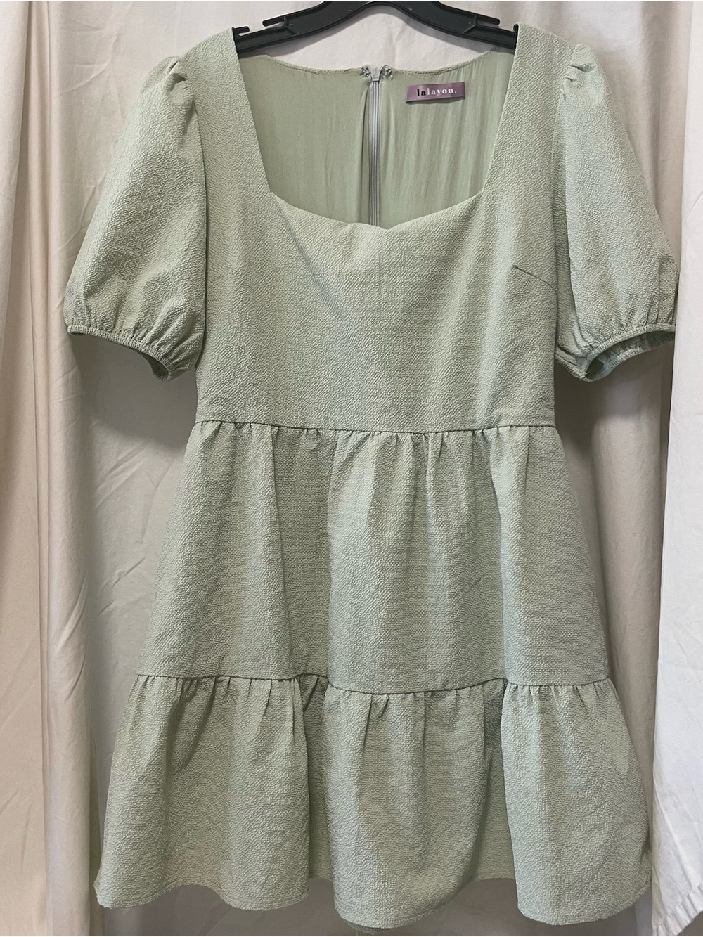 Lalavon Square Neck Tiered Mini Dress in Mint by lalayor